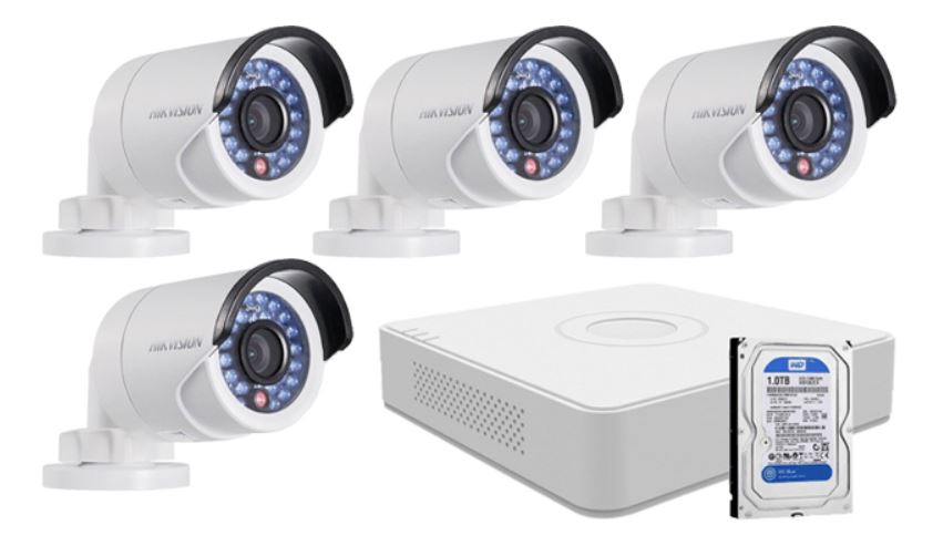 4db HIKVISION csőkamera, 2MP, 2.8mm, AHD képrögzítő, 1 TB HDD
